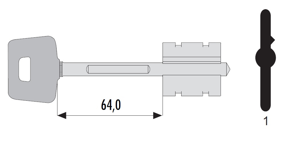 Заготовка ключа L=64мм для замков серий 17600, 57600, 57900 CISA 00163.00.1 