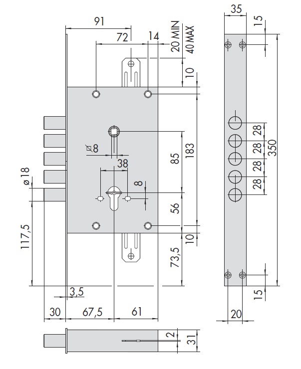 Замок врезной механический цилиндровый CISA 56425.48.0 