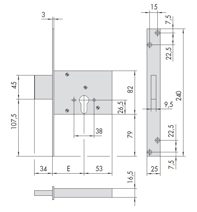 Замок врезной механический цилиндровый CISA 56013.50.0 