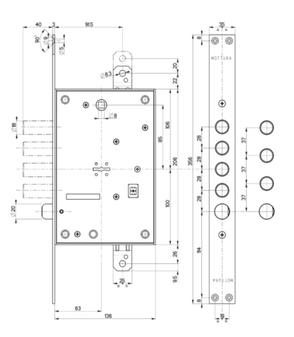 Замок врезной механический сувальдный Mottura 52.771TSBMZ56 