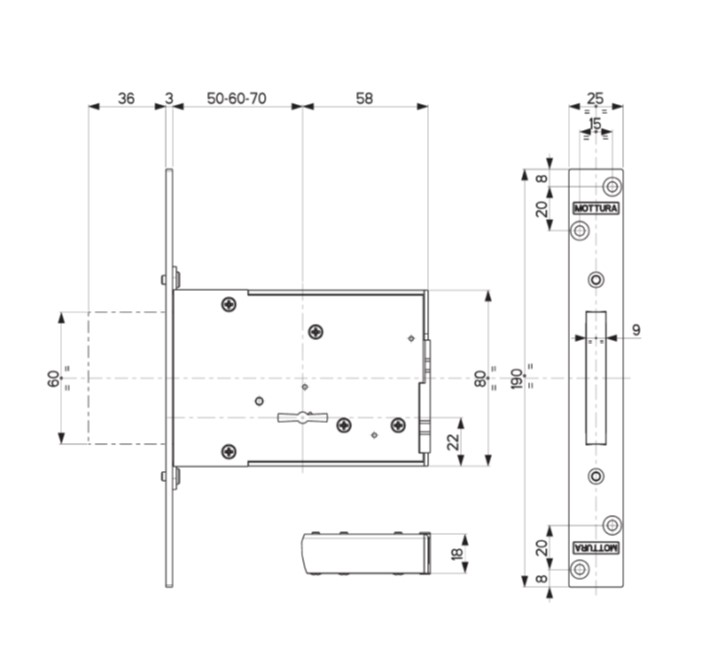 Замок врезной механический сувальдный Mottura 40.7015000Z56 