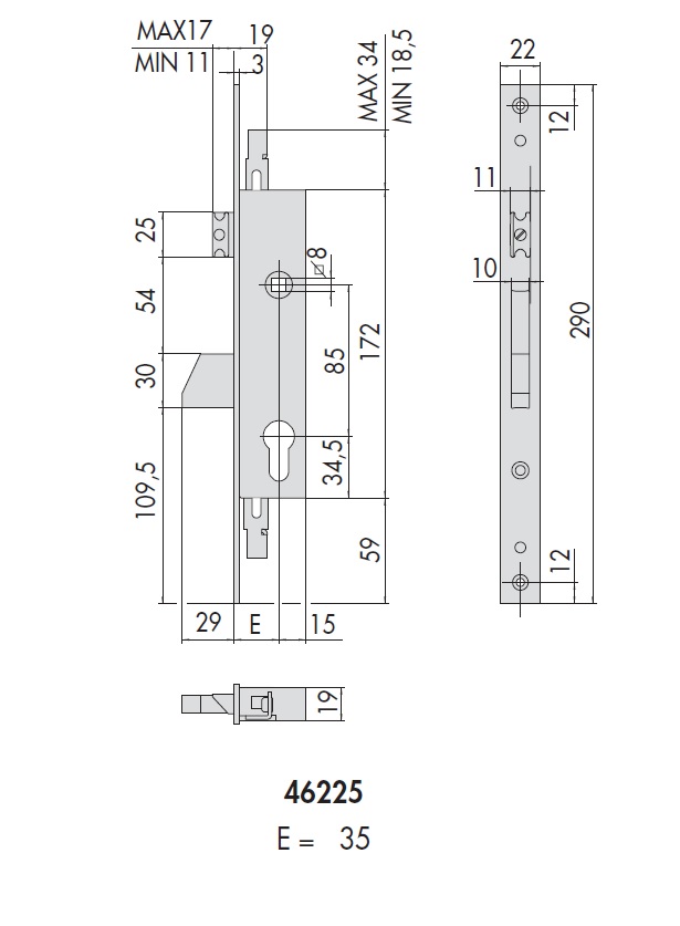 Замок врезной механический цилиндровый CISA 46225.35.0 