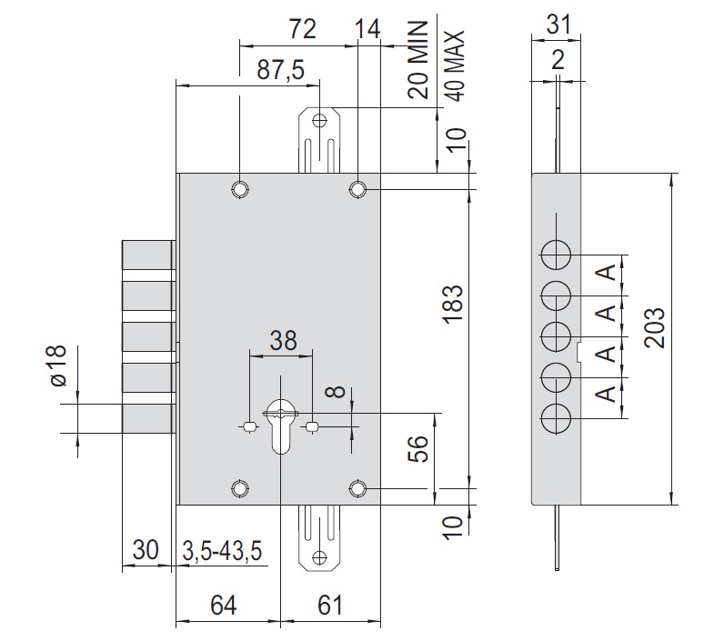 Замок врезной механический цилиндровый CISA 56505.48.0 