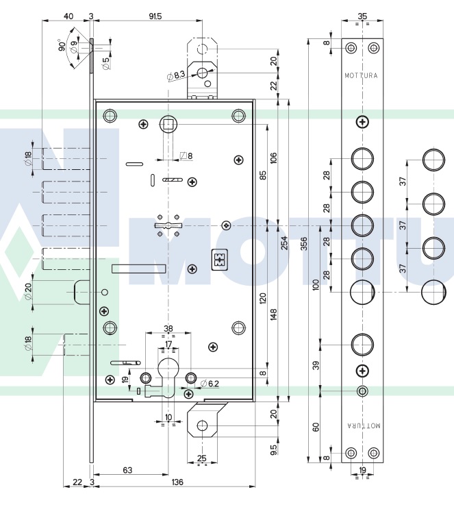 Замок врезной комбинированный Mottura 54.797TBSRZ56 
