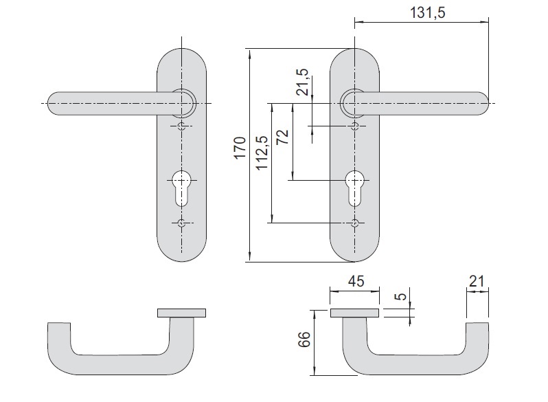 Комплект ручек на планке с отверстием под цилиндр CISA 07070.26.0 