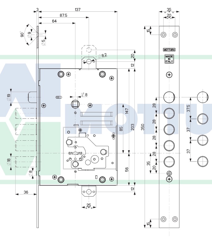 Замок врезной механический сувальдный Mottura 52J535H8B05DCWM 