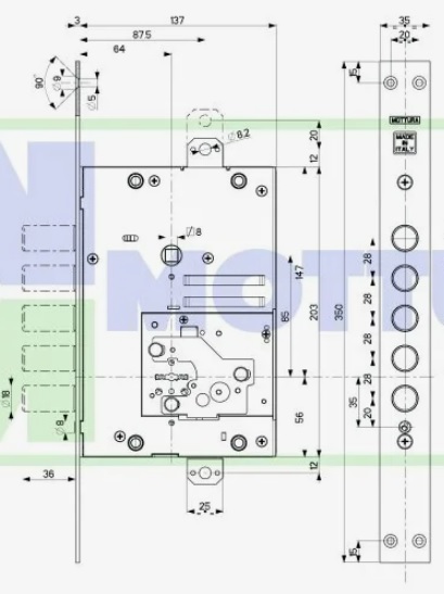 Замок врезной механический сувальдный Mottura 52.J525S8B05DCWM 