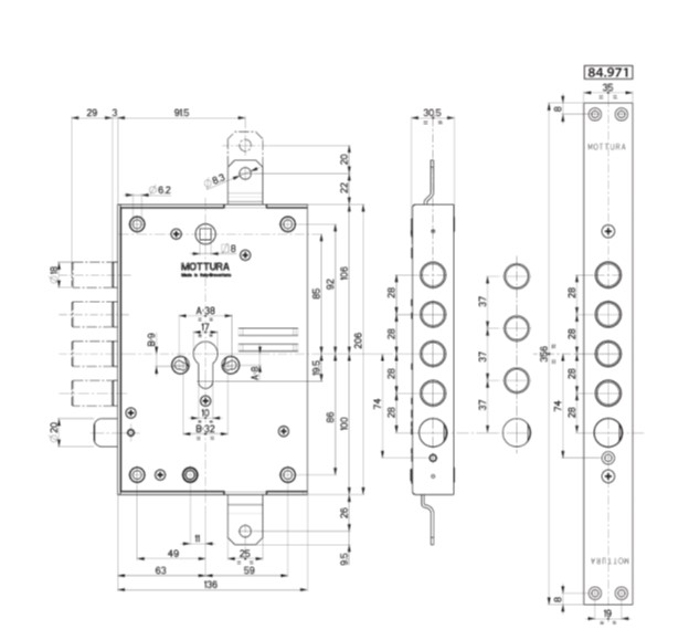 Замок врезной механический цилиндровый Mottura 84.371L8F0B 
