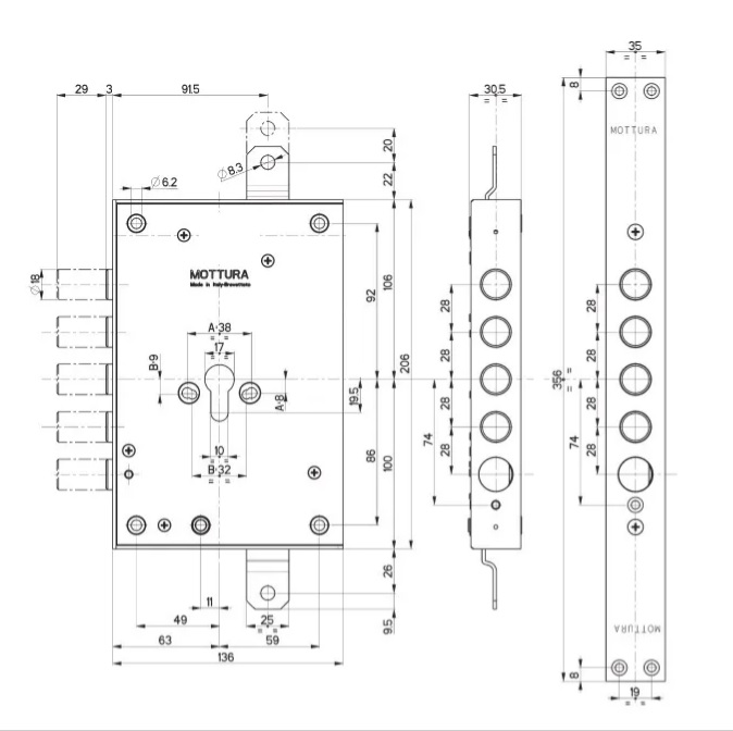 Замок врезной механический цилиндровый Mottura 85.983D28T 