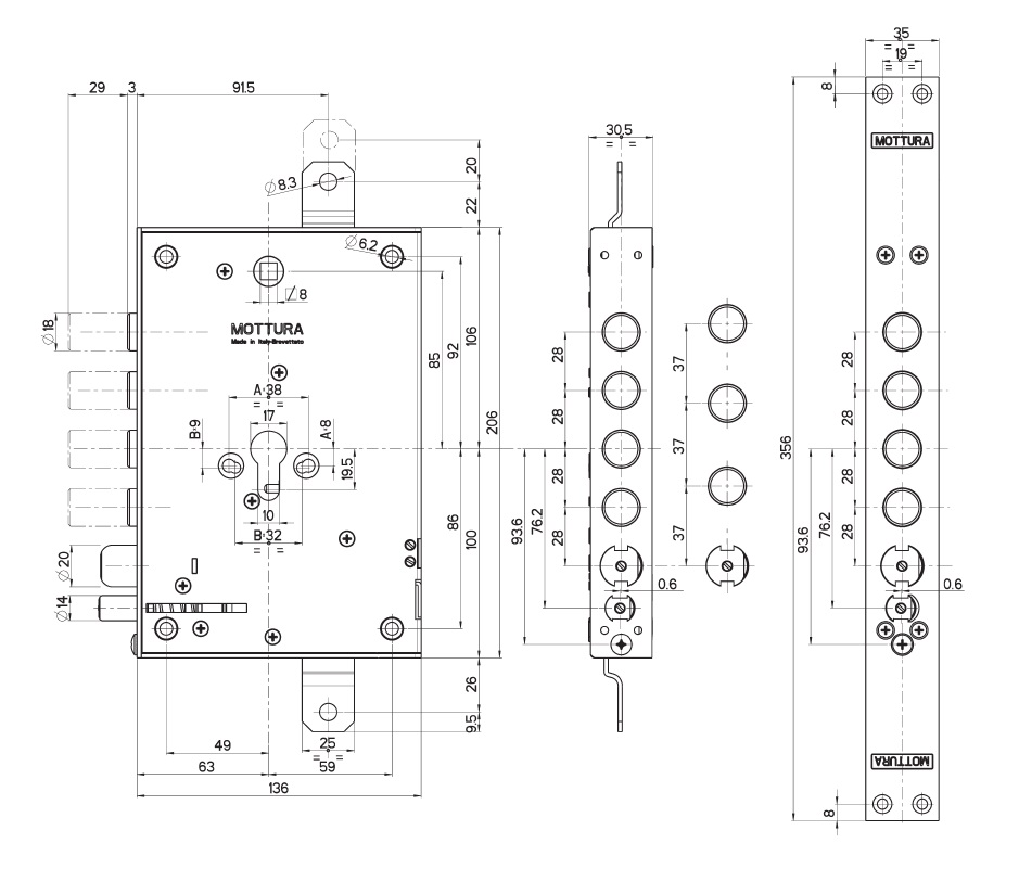 Замок электромеханический Mottura 85.97ENL8BN 