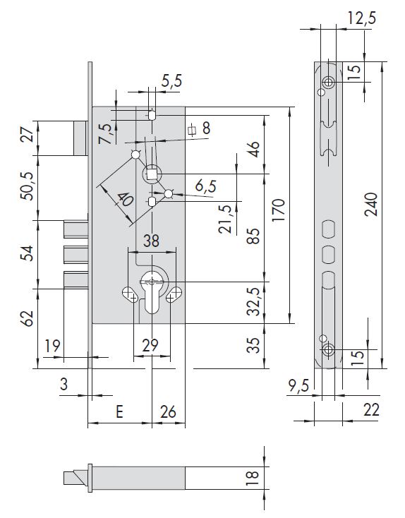 Замок врезной механический цилиндровый CISA 52521.60.0 