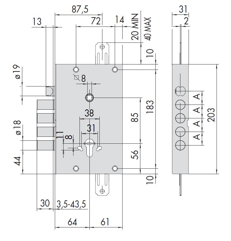 Замок врезной механический сувальдный CISA 57665.48.A.00ZC.C5 